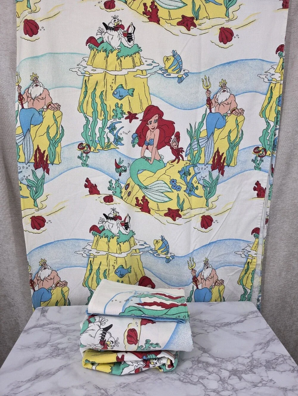 Disney The Little Mermaid Ariel Twin Sheet Set Flannel Pillowcase Flat Fitted